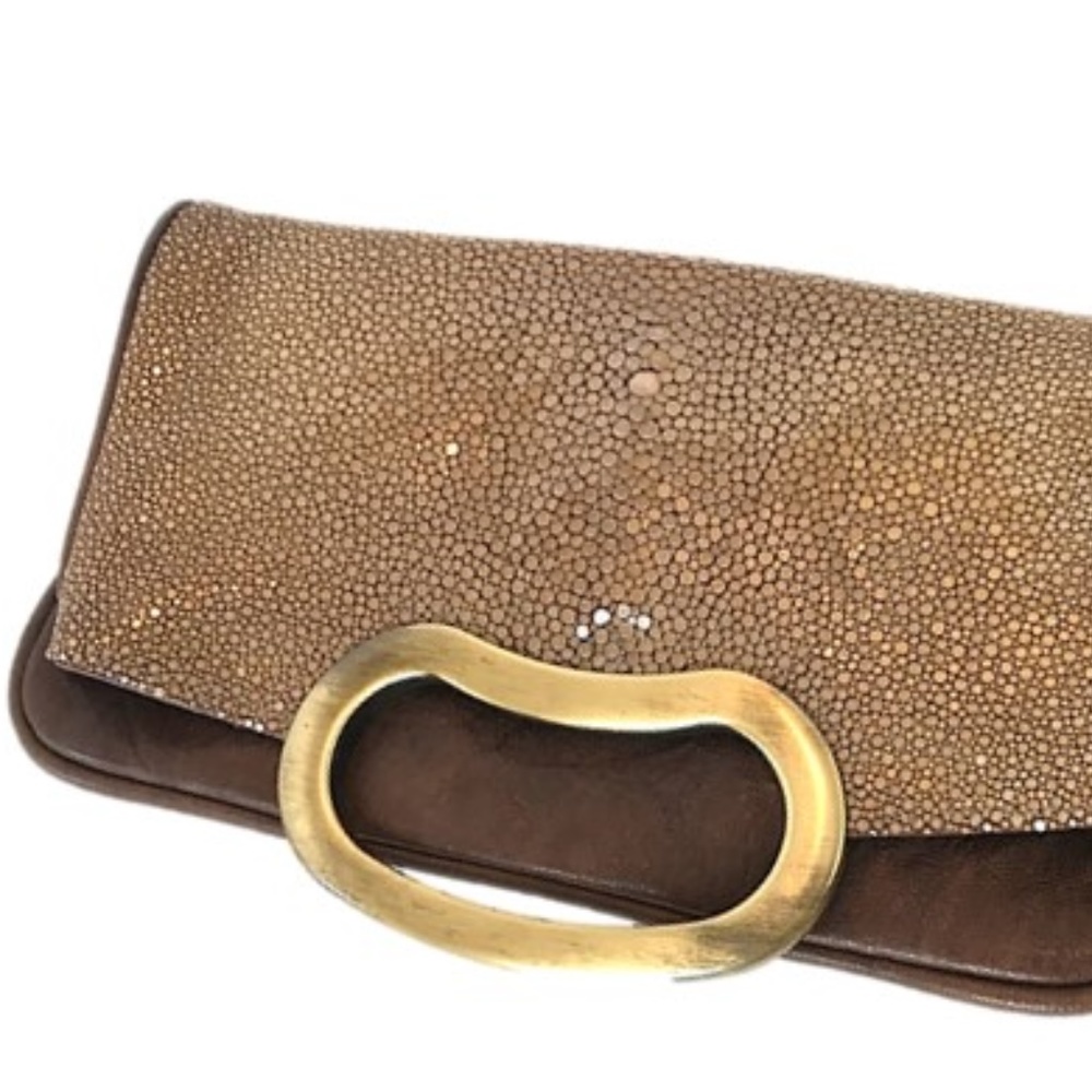 JALDA "BEAN" STINGRAY & BROWN LEATHER CLUTCH BAG